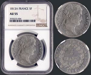 FRANCE: 5 Francs (1813 A) in silver. Obv: ... 