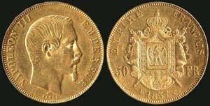 FRANCE: 50 Francs (1857A) in gold (0,900). ... 