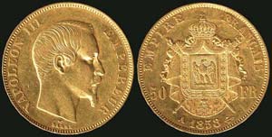 FRANCE: 50 Francs (1858A) in gold (0,900). ... 