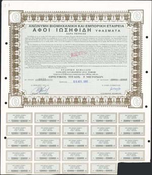Bond certificate of 5 shares of 1.000 dr ... 