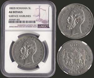 ROMANIA: 5 Lei (1882B) in silver (0,900). ... 