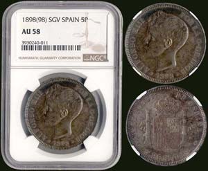 SPAIN: 5 Pesetas (1898 SGV) in silver. Obv: ... 