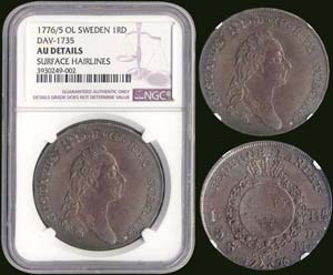 SWEDEN: 1 Riksdaler (1776/5 OL) in silver. ... 