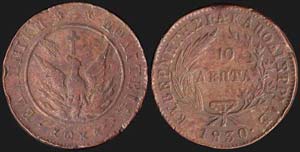 10 Lepta (1830) (type A.3) in copper with ... 