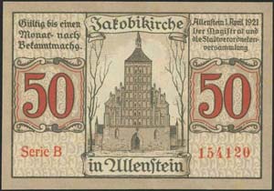 GERMANY: 50 Pf (1.4.1921) by Allenstein ... 
