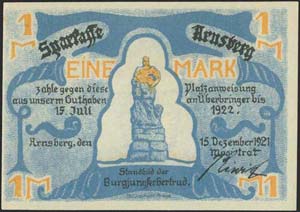 GERMANY: 1 Mk (15.12.1921) by Arnsberg ... 