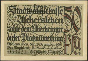 GERMANY: 50 Pf (1.12.1921) by Aschersleben ... 
