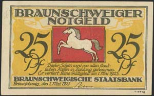 GERMANY: 25 Pf (1.5.1921) by Braunschweig ... 