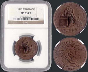 BELGIUM: 5 Centimes (1856) in copper. Obv: ... 