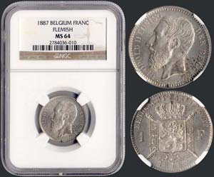 BELGIUM: 1 Franc (1887) in silver (0,835) ... 