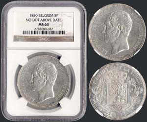 BELGIUM: 5 Francs (1850) in silver (0,900) ... 
