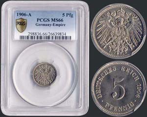 GERMANY: 5 Pfennig (1906 A) in copper-nickel ... 