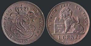 BELGIUM: 1 Centime (1899) in copper. Obv: ... 