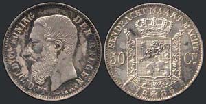 BELGIUM: 50 Centimes (1886) in silver ... 