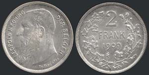 BELGIUM: 2 Francs (1909) in silver (0,835). ... 