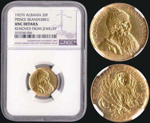 ALBANIA: 20 Franga Ari (1927 V) in gold ... 