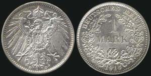 GERMANY: 1 Mark (1914 D) in silver (0,900). ... 
