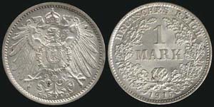 GERMANY: 1 Mark (1915 D) in silver (0,900). ... 