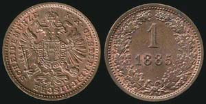 AUSTRIA: 1 Kreuzer (1885) in copper. Obv: ... 