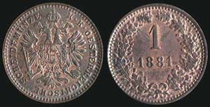 AUSTRIA: 1 Kreuzer (1881) in copper. Obv: ... 
