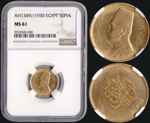 EGYPT: 50 Piastres (1930 - AH1349) in gold ... 
