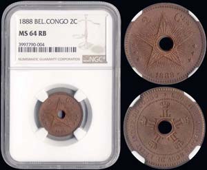 BELGIAN CONGO: 2 Centimes (1888) in copper. ... 