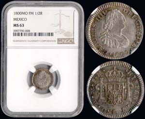 MEXICO: 1/2 Real (1800 MO FM) in silver ... 