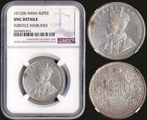 INDIA-BRITISH: Rupee {1913(B)} in silver ... 