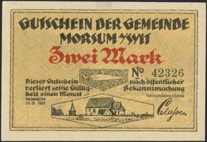 GERMANY: 2 Mk (21.2.1921) by Morsum/Sylt ... 