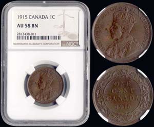 CANADA: 1 cent (1915) in bronze. Obv: King ... 