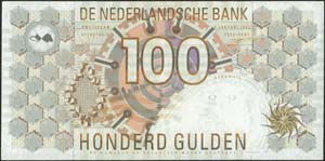 NETHERLANDS: 100 Gulden (9.1.1992) in dark ... 