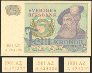 SWEDEN: 4x5 Kronor (1981) in purple, green ... 