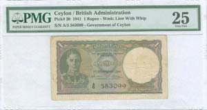 CEYLON: 1 Rupee (1.2.1941) in olive, lilac ... 