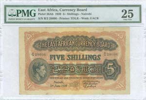 EAST AFRICA: 5 Shillings (1.6.1939) in ... 