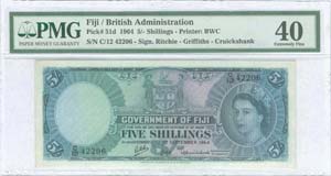 FIJI: 5 Shillings (1.9.1964) in gray-blue on ... 