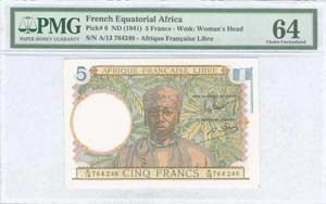 FRENCH EQUATORIAL AFRICA: 5 Francs (ND 1941) ... 