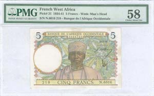 FRENCH WEST AFRICA: 5 Francs (10.3.1938) in ... 
