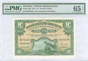 GIBRALTAR: 1 Pound (20.11.1971) in green on ... 