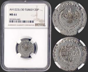 TURKEY: 20 Para (AH 1223 // 30) in silver ... 