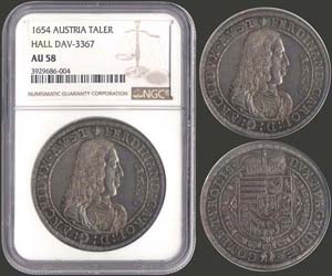 AUSTRIA: Thaler (1654) in silver. Obv: ... 