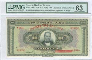 GREECE: 1000 drx of 1928 Third Provisional ... 