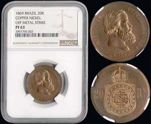 BRAZIL: 20 Reis (1869) in copper-nickel. ... 