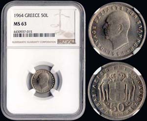 GREECE: 50 Lepta (1964) in copper-nickel ... 