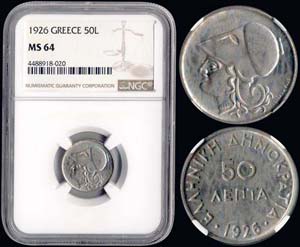 GREECE: 50 Lepta (1926) in copper-nickel ... 