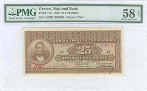GREECE: 25 drx (5.3.1923) in brown with ... 