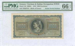 GREECE: 1000 drx (21.8.1942) in black on ... 