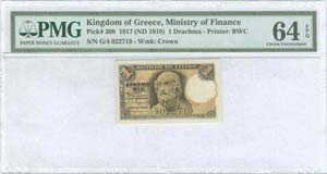GREECE: 1 drx (27.10.1917 - 1918 issued) in ... 