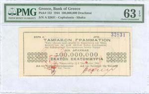GREECE: 100 million drx (6.10.1944) Treasury ... 