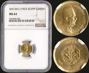 EGYPT: 20 Piastres (AH1341 // 1923) in gold ... 