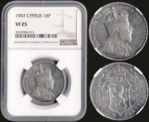 CYPRUS: 18 Piastres (1907) in silver ... 